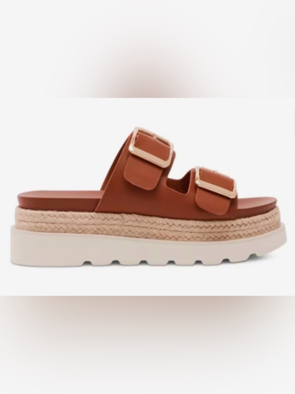 Madden Girl Brown Double-Buckle Platform Slide Sandals - Picture 3 of 8